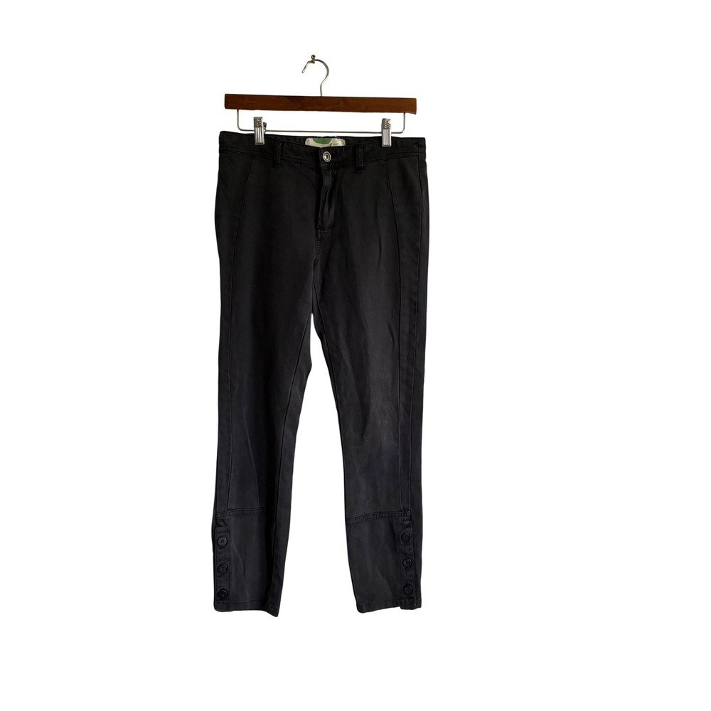 Anthropologie Cropped Pants Size 28‎ Black Buttoned Ankle Stretch Casual Career